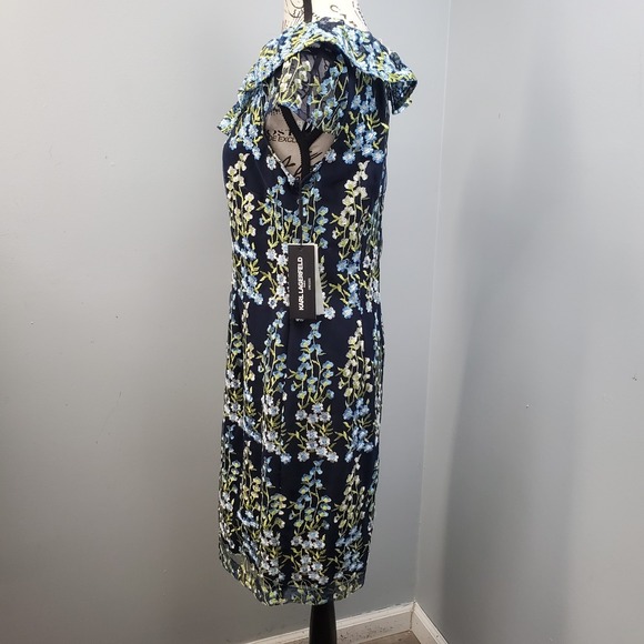 Karl Lagerfeld Paris Dress Womens 6 Multi Embroidered Floral Boat Neck Back Zip - Picture 6 of 9